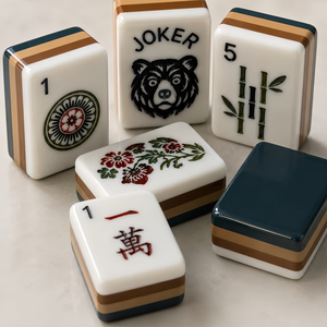 Set da Mahjong da Viaggio Personalizzato Orso Nero, 160 Tessere Incise in Acrilico a 4 Strati, Lusso Americano, Blu - Disponibile all'Ingrosso - Product Image 5