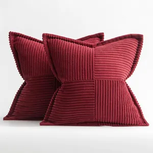 圣诞红色灯芯绒枕套柔软波西米亚条纹沙发套宽边拼接纹理客厅抱枕