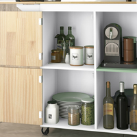 Table de cuisine roulante en bois en gros d'usine sur roulettes avec plateau rabattable et armoire de rangement