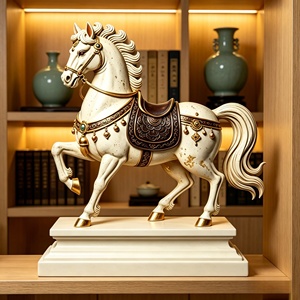 Escultura de <span class=keywords><strong>Caballo</strong></span> <span class=keywords><strong>Blanco</strong></span> Auspicioso Dorado Estilo Tang en Cobre Puro. Esta Escultura Fue Tallada y Fundida por Bozhiyi. - Product Image 3