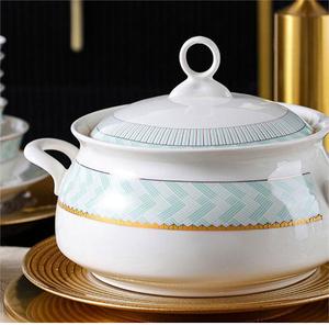 ชุดอาหารค่ำเซรามิกขอบทองสไตล์ยุโรป 81 ชิ้น ดีไซน์หรูหรา ประกอบด้วยชาม จาน และถ้วย สำหรับใช้ในบ้าน - Product Image 3