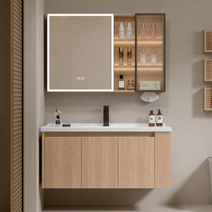 Wall Mounted Natural Wooden Bathroom Cabinet Modern Simple Design with <b>Side</b> Cabinet for Extra Storage - Product Image 4
