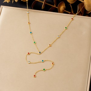 Fancy Geometric Diamond Circular Charm Necklace Stainless Steel Lariat Y Shape Thin <b>Chain</b> Gold Plated Women's Jewelry Gift - Product Image 1