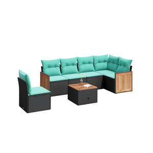 Set Divano da Esterno Moderno in Polyrattan Nero a 7 Posti con Cuscini - Arredamento da Giardino dal Design Contemporaneo - Product Image 1