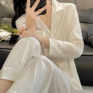 <span class=keywords><strong>Pigiama</strong></span> Estivo da <span class=keywords><strong>Donna</strong></span> in Poliestere Traspirante, Jacquard a Spina di Pesce, Manica Lunga, Lunghezza Intera, Set Cardigan per Casa, Taglia <span class=keywords><strong>XXL</strong></span> - Product Image 3