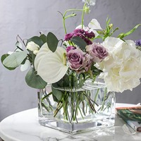 Vase en verre transparent carré épaissi, vase carré, pot pour arrangement floral, pièce décorative simple