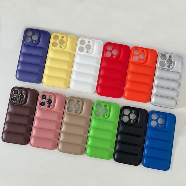 For iphone 11 12 13 14 Pro Custom Soft Touch Puffer Down Jacket Phone case for iphone 15 case Down Jacket
