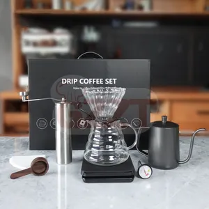 Factory Customized 8 Pcs Hand Conical Coffee Bean Grinder Creative Pour Over Barista Coffee Accessories Glass Coffee Dripper