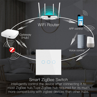 1 Gang ZigBee Touch Smart Wall Switch, Relay Magnetik, Panel Kaca Tempered Aluminium, Kontrol Suara 100-240V Tuya Alexa