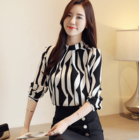 Nouvelle mode Femme Chemisier en mousseline rayé à manches longues Chemises pour femmes Vêtements de travail de bureau Hauts pour femmes Blusas Femme 6517 #