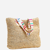 Sac fourre-tout en paille tressée pour femmes, rayures colorées, été, voyage, shopping, sac de plage personnalisé en raphia