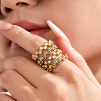 Bague ouverte vintage personnalisée en acier inoxydable 316 plaqué or PVD 18 carats avec zircons colorés, design simple pour femme