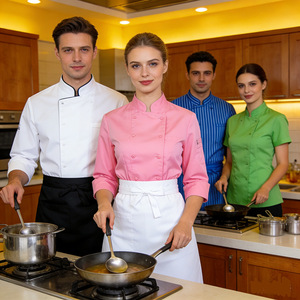 Custom Chef Uniforms Cotton Woven Long Sleeve Coat For Restaurants And Teahouses Work Wear - Product Image 2