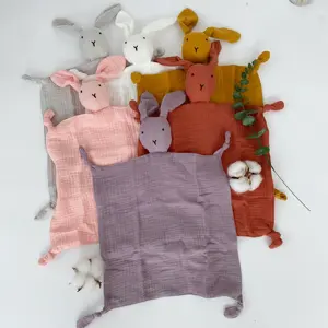 2023 Hot Selling Baby Security Blanket Muslin Comforter Cloth Cute Rabbit Bunny Cotton Baby Comforter