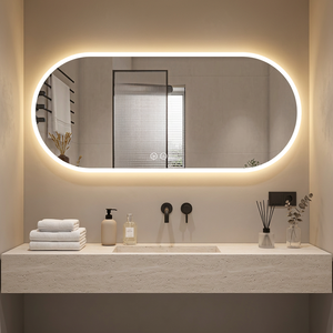 Miroir intelligent <span class=keywords><strong>de</strong></span> <span class=keywords><strong>salle</strong></span> <span class=keywords><strong>de</strong></span> <span class=keywords><strong>bain</strong></span> personnalisé, moderne, ovale, éclairé par <span class=keywords><strong>LED</strong></span>, avec lumière fluide, anti-buée, affichage <span class=keywords><strong>de</strong></span> l'heure et <span class=keywords><strong>de</strong></span> la température - Product Image 2