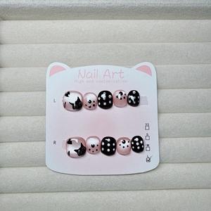 Ongles à presser courts pour enfants, motif chat de <span class=keywords><strong>dessin</strong></span> animé peint à la main, design mignon pour doigts - Product Image 2