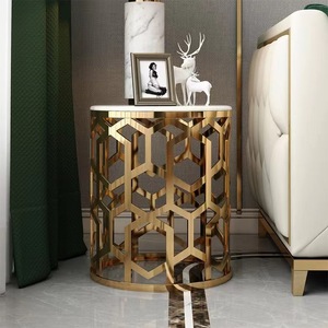 Luxo Moderno Branco Oval Centro Mesa De Café TV Stand Móveis Set Gold Stainless <span class=keywords><strong>Steel</strong></span> <span class=keywords><strong>Frame</strong></span> com Mármore Top para Sala de estar - Product Image 4