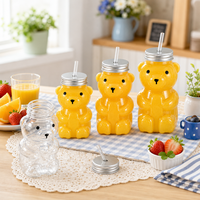Bouteille de jus en plastique en forme d'ours de 500 ml, bouteille transparente pour boissons, bouteille de thé au lait avec trou, couvercle en aluminium
