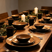 Service de table 16 pièces style spirale, tons terre, avec bols et assiettes, fabriqué en Chine, en stock pour usage alimentaire