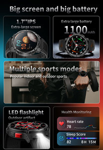 Montre connectée sport intelligente personnalisable HT33 avec batterie grande capacité 1100 mAh pour hommes, appels Bluetooth, suivi de santé en extérieur, OEM/ODM - Product Image 2