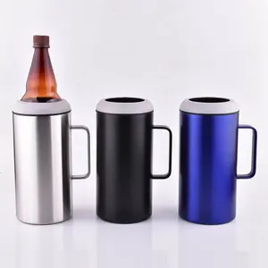 40 oz Stainless Steel Beer Mug Insulated Thermo Vacuum Beer Bottle Cooler Double Walled Mug Holder and Keeper with Handle