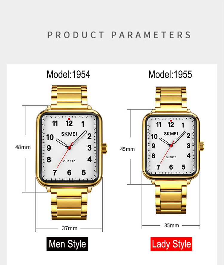 2022 Новые поступления Skmei 1954 роскошные квадратные парные унисекс reloj hombre femme time Мужские наручные кварцевые часы