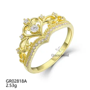 Grace perhiasan mulia mahkota kekaisaran hati mewah batu perhiasan emas cincin pertunangan untuk wanita