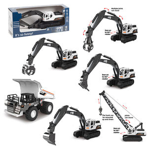 BEFLY Camions jouets en métal à friction en alliage, à rotation 360°, <span class=keywords><strong>avec</strong></span> fonctions d'excavation, de <span class=keywords><strong>grue</strong></span>, de <span class=keywords><strong>benne</strong></span> basculante et de concassage de pierres, pour les 5 ans et plus - Product Image 1