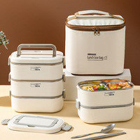 Recipiente Térmico de Acero Inoxidable con Bandeja Interior Dividida Extraíble, Doble Capa, Hermético, Portátil, para Alimentos