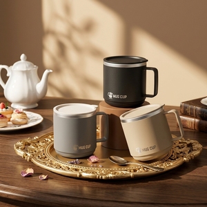 Mug à café isotherme en acier inoxydable 304 à <span class=keywords><strong>double</strong></span> paroi avec couvercle, design épuré, tasse de bureau, isolation thermique 6 heures, portable pour boissons chaudes - Product Image 5