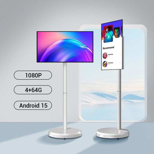 21.5" LCD Android 15 Portable Touch Screen Smart TV with Full HD 1080p WiFi & for White LED Screen and Wheels Stand