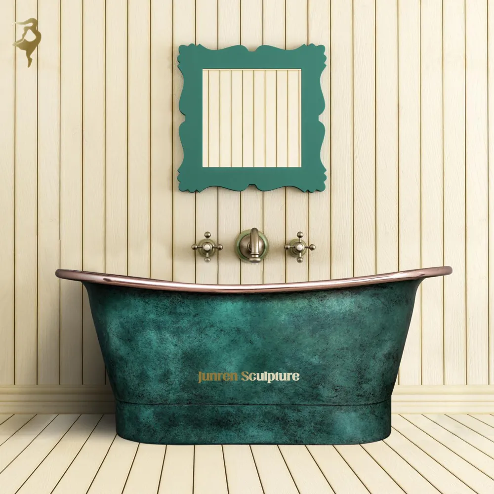 Hotel Luxe Handgemaakte Vrijstaande Antieke Groene Messing Gehamerde Koperen Badkuip Blauwgroen