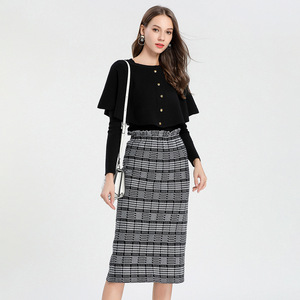 Set completo da donna per ufficio invernale 2 pezzi da donna con collo a scialle a manica lunga gonna a due pezzi alla caviglia - Product Image 1