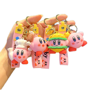 Nouveau Kawaii rose <span class=keywords><strong>Kirbys</strong></span> étoile aventure Animal pendentif PVC Gel de silice porte-clés pour femmes voiture sac enfants jouets avec motif chat - Product Image 1