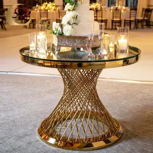 Wedding furniture gold design stainless steel round cake table