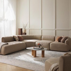 Divano Componibile Curvo - Divano Modulare Rivestito in Tessuto Beige, Arredamento Moderno per <span class=keywords><strong>Soggiorno</strong></span> Divano Angolare a 4 Posti - Product Image 2