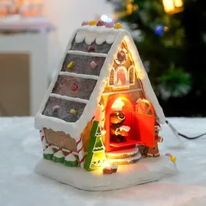 Casa de Gingerbread musical LED operada por bateria, casa de Gingerbread de Natal, casa de Vila de Natal