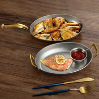 Assiette créative rétro binaurale en acier inoxydable pour fruits de mer Dessert Steak-Plats et assiettes durables