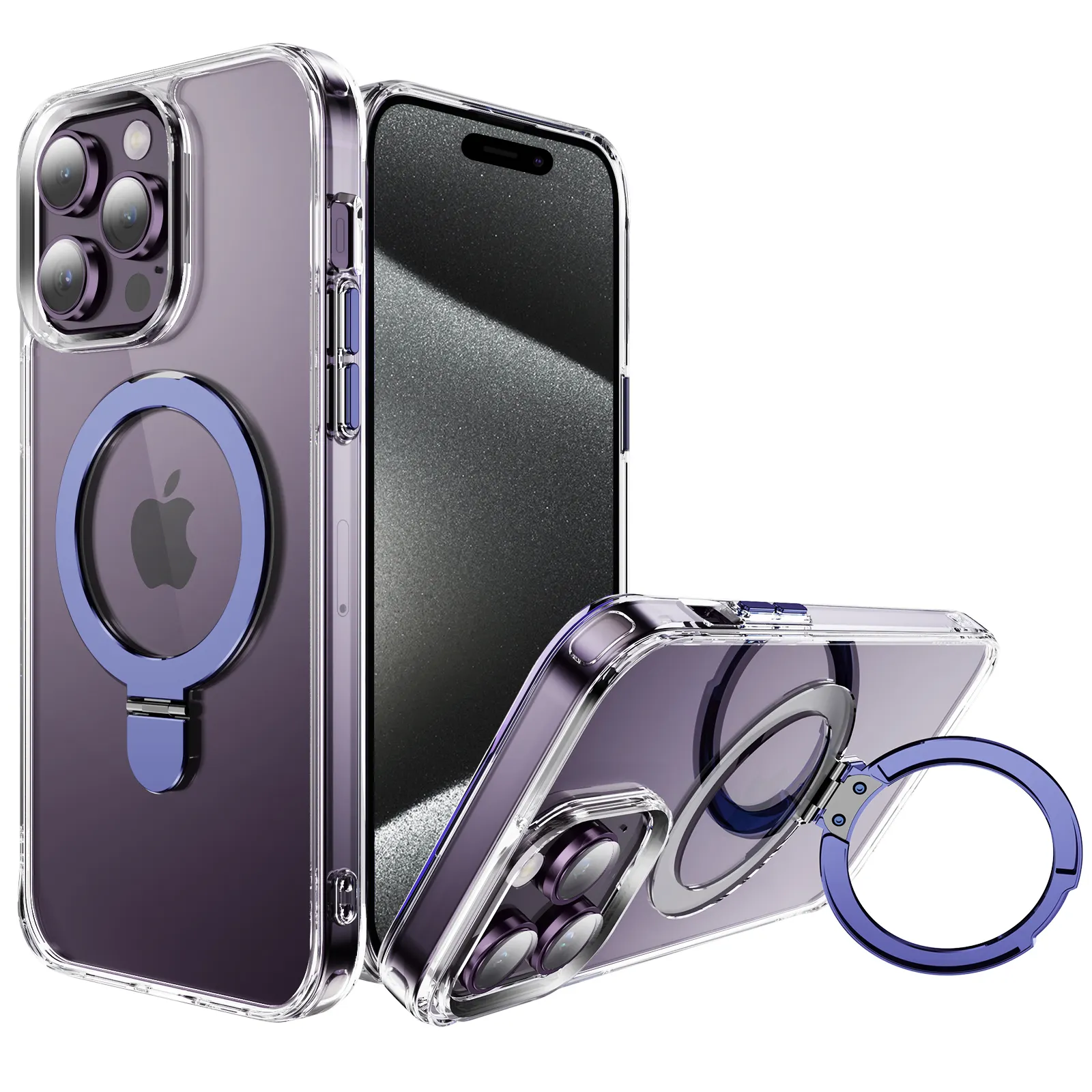 Casing iPhone 15 Pro Max, sarung HP cincin magnetik bisa diputar 360 derajat cocok dengan Magnet dan pemegang cincin anti syok
