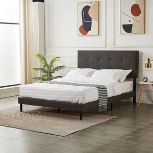 Modernes Doppelbett-Gestell mit Leinenbezug und Holzlatten Minimalistisches Design Einfache Montage Weiches Bett - Product Image 1