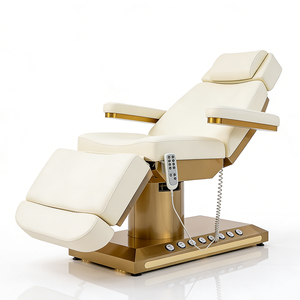 Table de massage de luxe en acier inoxydable doré avec base blanche, 4 <span class=keywords><strong>moteurs</strong></span> électriques réglables, lit de beauté pour extensions de cils - Product Image 1