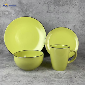 Vajilla <span class=keywords><strong>de</strong></span> Cerámica <span class=keywords><strong>de</strong></span> China a Precio Económico, 16 Piezas, Color Verde Lima Brillante, Vajilla Moderna <span class=keywords><strong>de</strong></span> Gres para <span class=keywords><strong>Restaurante</strong></span> - Product Image 1