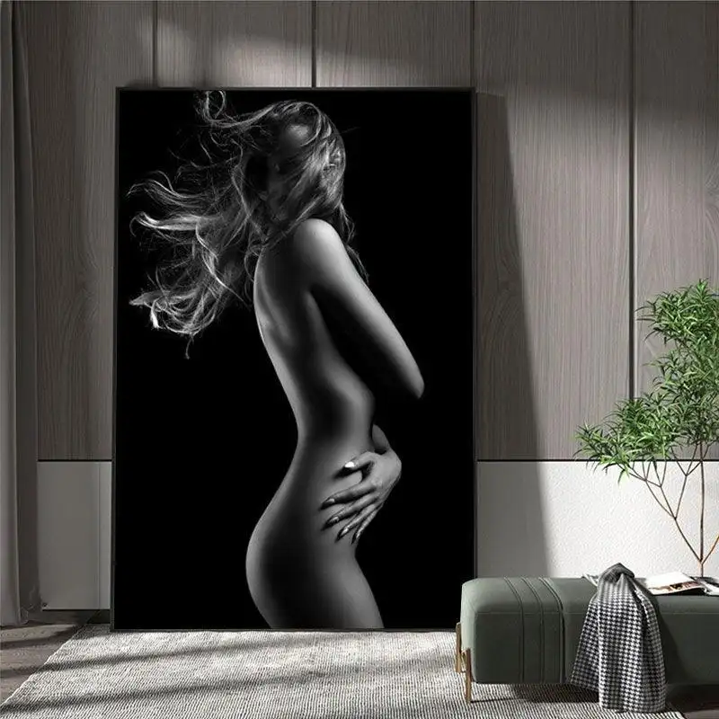 Personalizado negro blanco Sexy mujer cuerpo desnudo arte lienzo pinturas cartel nórdico pared arte impresiones lienzo hogar Decoración pared arte lujo