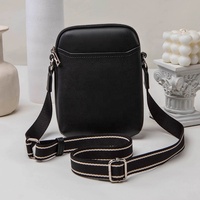 Dompet Wanita Kulit PU Grosir Model Fashion dengan Penutup Ritsleting dan Tali Lebar, Tas Selempang untuk iPhone 15/14/13
