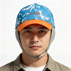 Casquette de surf ACE SPORT à imprimé vague estivale avec sangle sous le menton, résistante à l'eau, chapeau de plage unisexe - Product Image 1
