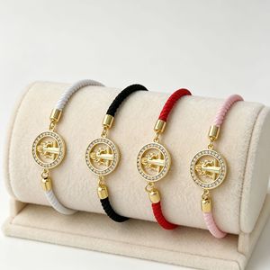 Pulseras Ajustables <span class=keywords><strong>de</strong></span> Cuerda Trenzada Clásica con Incrustaciones <span class=keywords><strong>de</strong></span> Circonio, Bañadas en Oro <span class=keywords><strong>de</strong></span> 18K, con Árbol <span class=keywords><strong>de</strong></span> <span class=keywords><strong>la</strong></span> <span class=keywords><strong>Vida</strong></span> y Jesús - Product Image 2