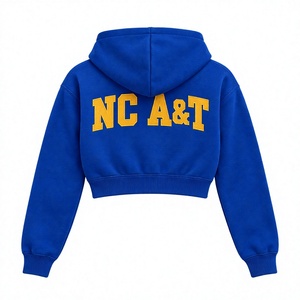 Custom <b>Cropped</b> <b>Hoodie</b> <b>Women</b> Varsity Fleece Pullover Collegiate Streetwear Private Label Wholesale OEM Manufacturer - Product Image 2