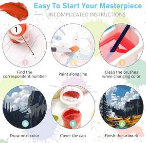 SONGWOO Art - Juego de 4 Cuadros Enmarcados con Pintura al Óleo Digital para Adultos y Principiantes, Pintura por Números de Plantas y Paisajes - Product Image 5