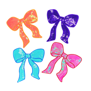 Tùy Chỉnh Thêu Bow Long Lanh <span class=keywords><strong>Sequin</strong></span> Vá Sắt Trên Màu Hồng Màu Xanh Tím <span class=keywords><strong>Sequin</strong></span> Bow Vá Cho Quần Áo - Product Image 5