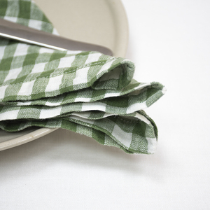 Oeko Tex Green Gingham Check hand gefertigten Hohlsaum Stein gewaschen 100 Prozent Französisch Leinen Tischs ervietten - Product Image 6